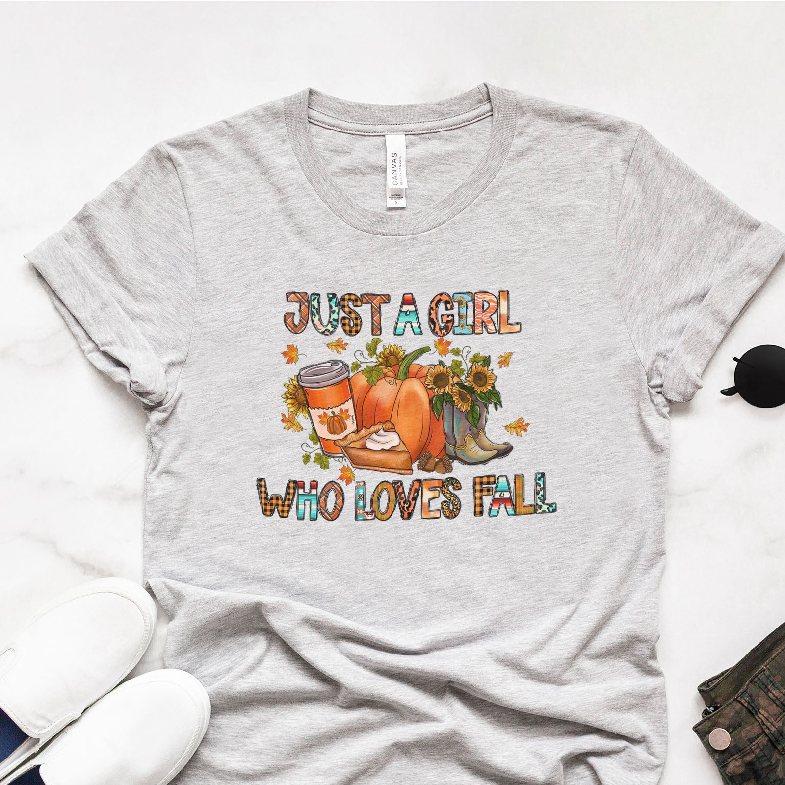 Just a Girl Who Loves Fall Block Tee Shirts For Women - Christian Shirts for Women - Religious Tee Shirts
