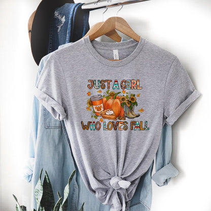 Just a Girl Who Loves Fall Block Tee Shirts For Women - Christian Shirts for Women - Religious Tee Shirts