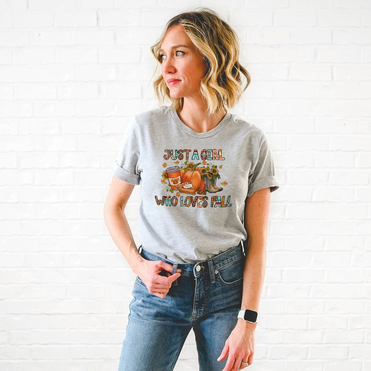 Just a Girl Who Loves Fall Block Tee Shirts For Women - Christian Shirts for Women - Religious Tee Shirts