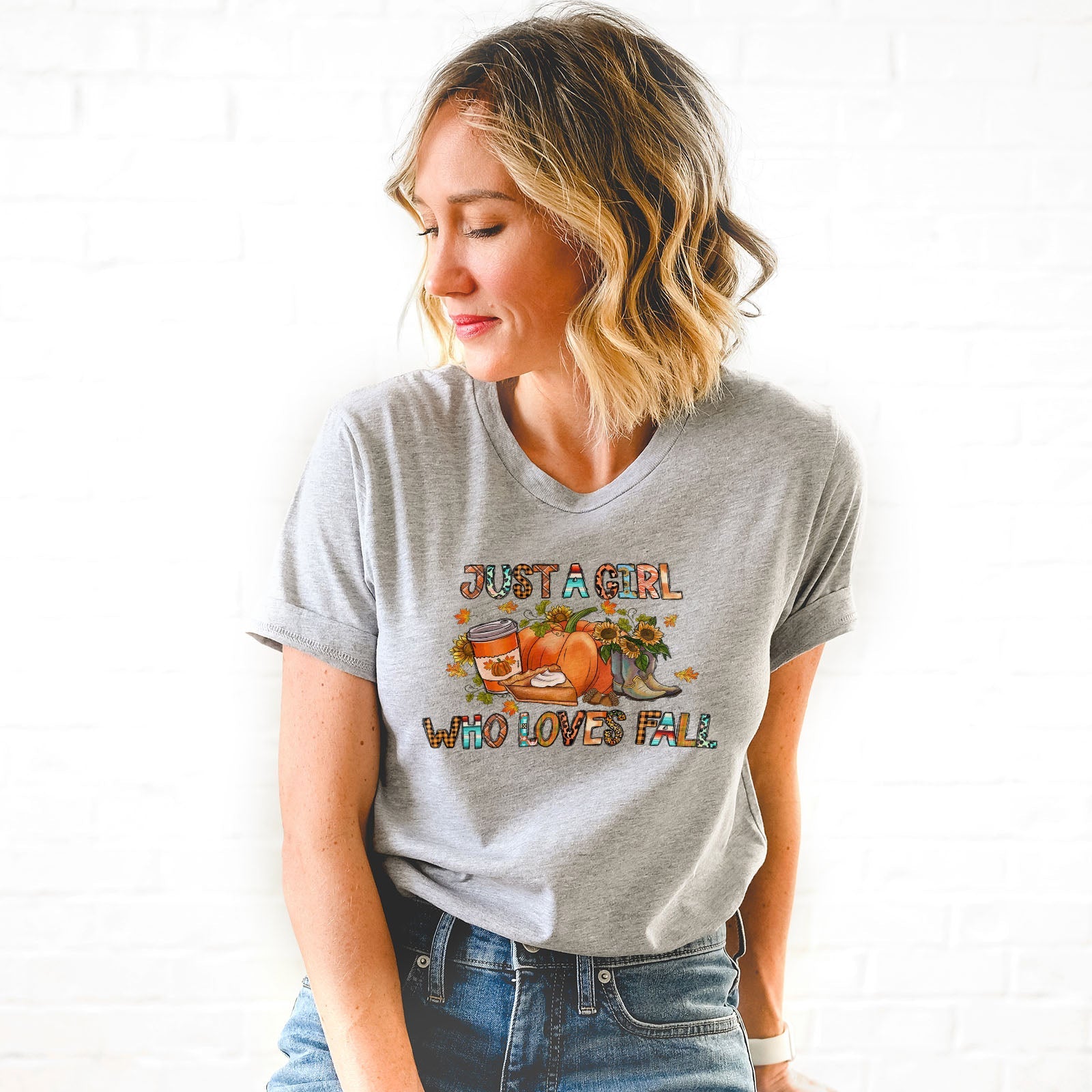 Just a Girl Who Loves Fall Block Tee Shirts For Women - Christian Shirts for Women - Religious Tee Shirts