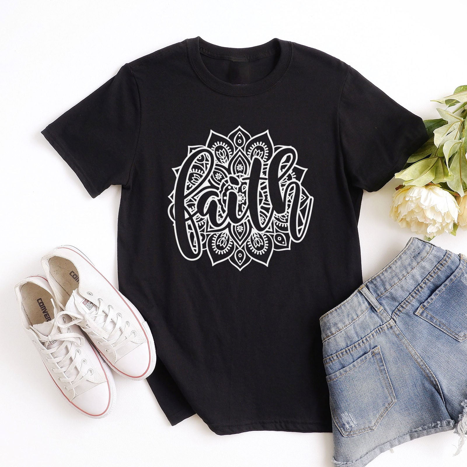 Faith Mandala Tee Shirts For Women - Christian Shirts for Women - Religious Tee Shirts