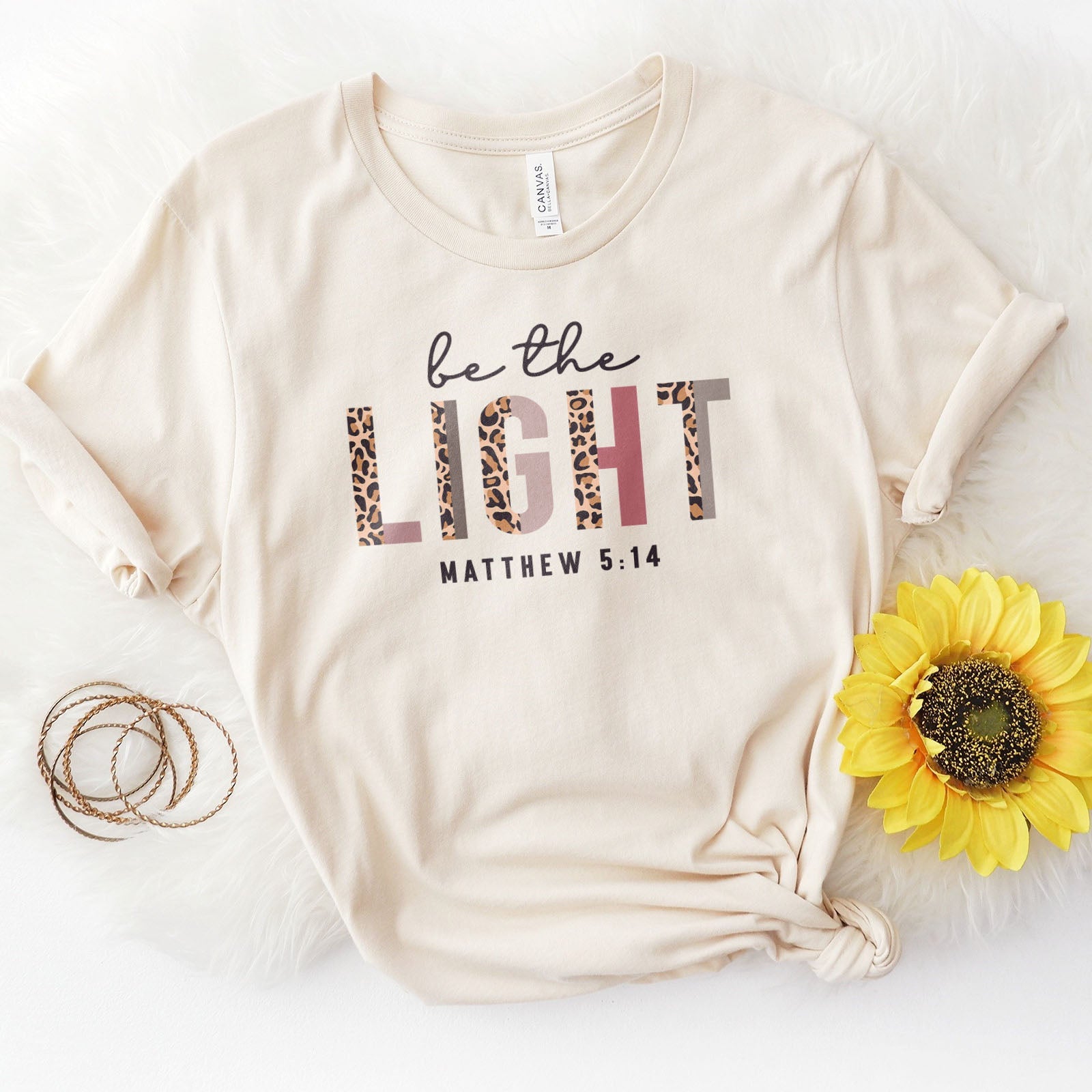 Be The Light Half Leopard Tee Shirts For Women - Christian Shirts for Women - Religious Tee Shirts