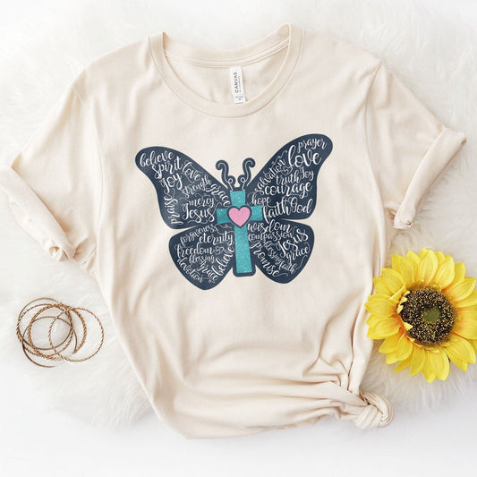 Christian Butterfly Tee Shirts For Women - Christian Shirts for Women - Religious Tee Shirts