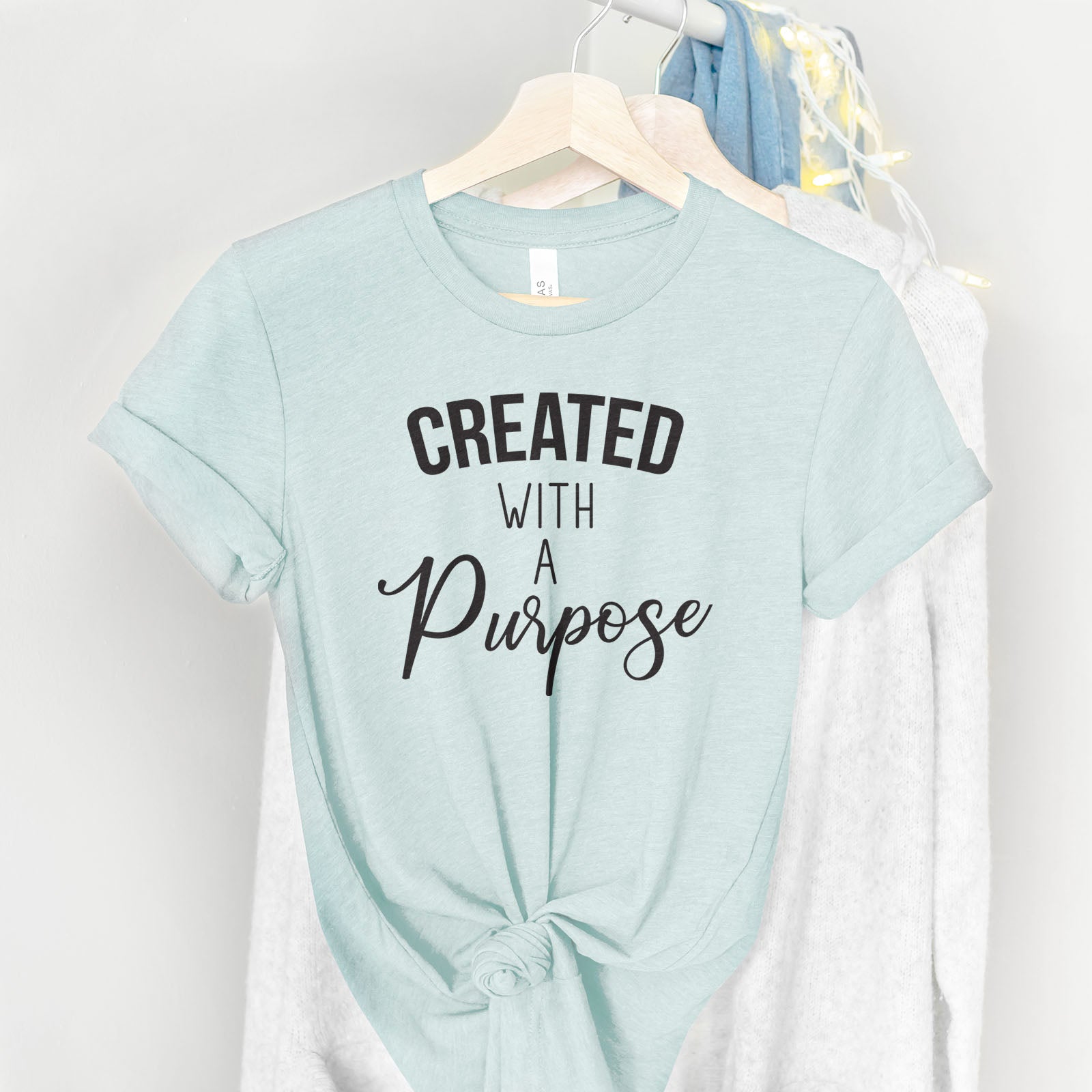 Created With A Purpose Bleach Tee Shirts For Women - Christian Shirts for Women - Religious Tee Shirts
