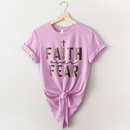 Faith Over Fear Half Leopard Black Tee Shirts For Women - Christian Shirts for Women - Religious Tee Shirts