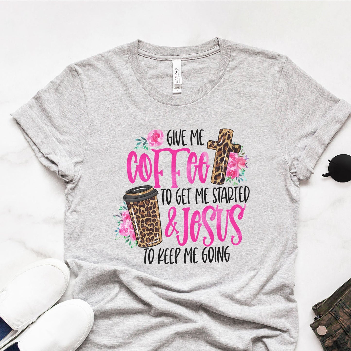 Give Me Coffee To Get Me Started and Jesus to Keep Me Going Tee Shirts For Women - Christian Shirts for Women 