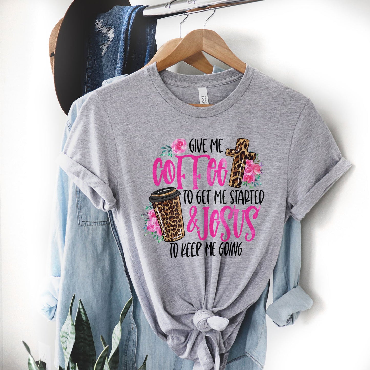 Give Me Coffee To Get Me Started and Jesus to Keep Me Going Tee Shirts For Women - Christian Shirts for Women 