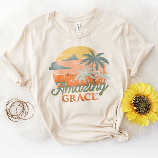 Retro. Amazing Grace Tee Shirts For Women - Christian Shirts for Women - Religious Tee Shirts