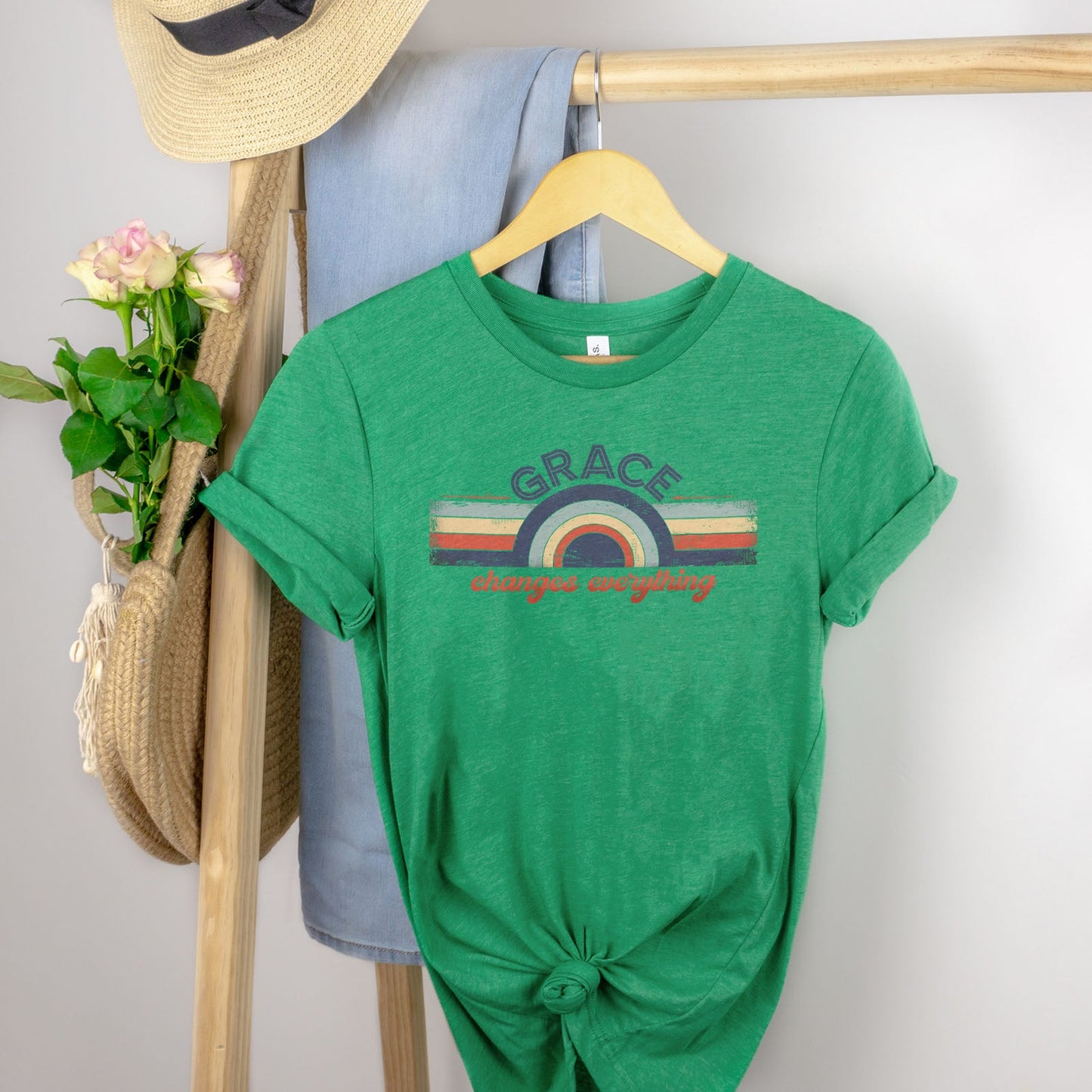 Retro Grace Changes Everything Tee Shirts For Women - Christian Shirts for Women - Religious Tee Shirts