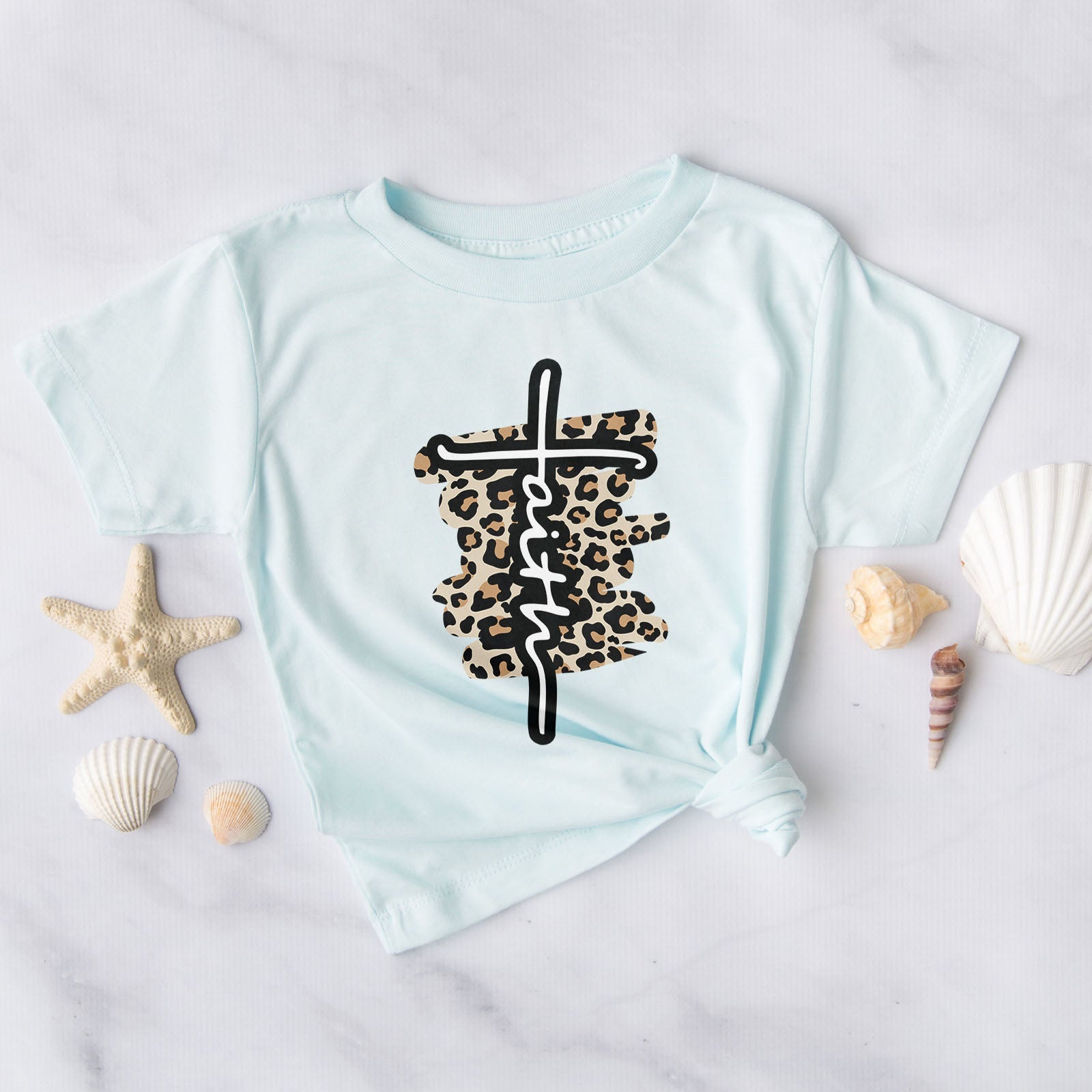 Faith Cross Leopard Tee Shirts For Women - Christian Shirts for Women - Religious Tee Shirts