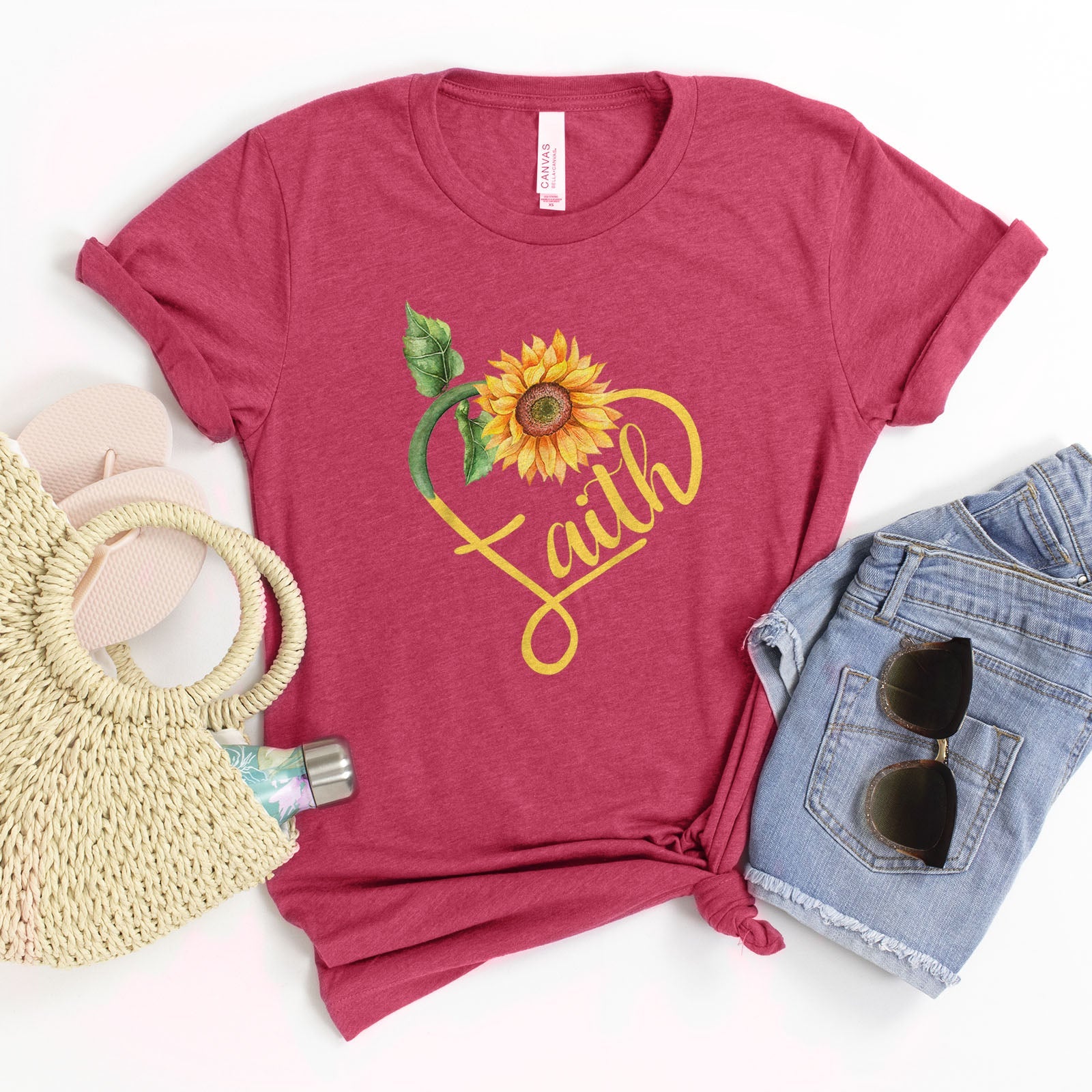 Faith Sunflower Tee Shirts For Women - Christian Shirts for Women - Religious Tee Shirts