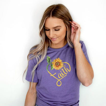 Faith Sunflower Tee Shirts For Women - Christian Shirts for Women - Religious Tee Shirts