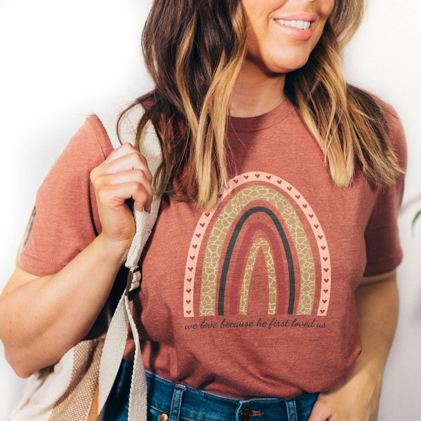 He First Loved (Rainbow) Tee Shirts For Women - Christian Shirts for Women - Religious Tee Shirts