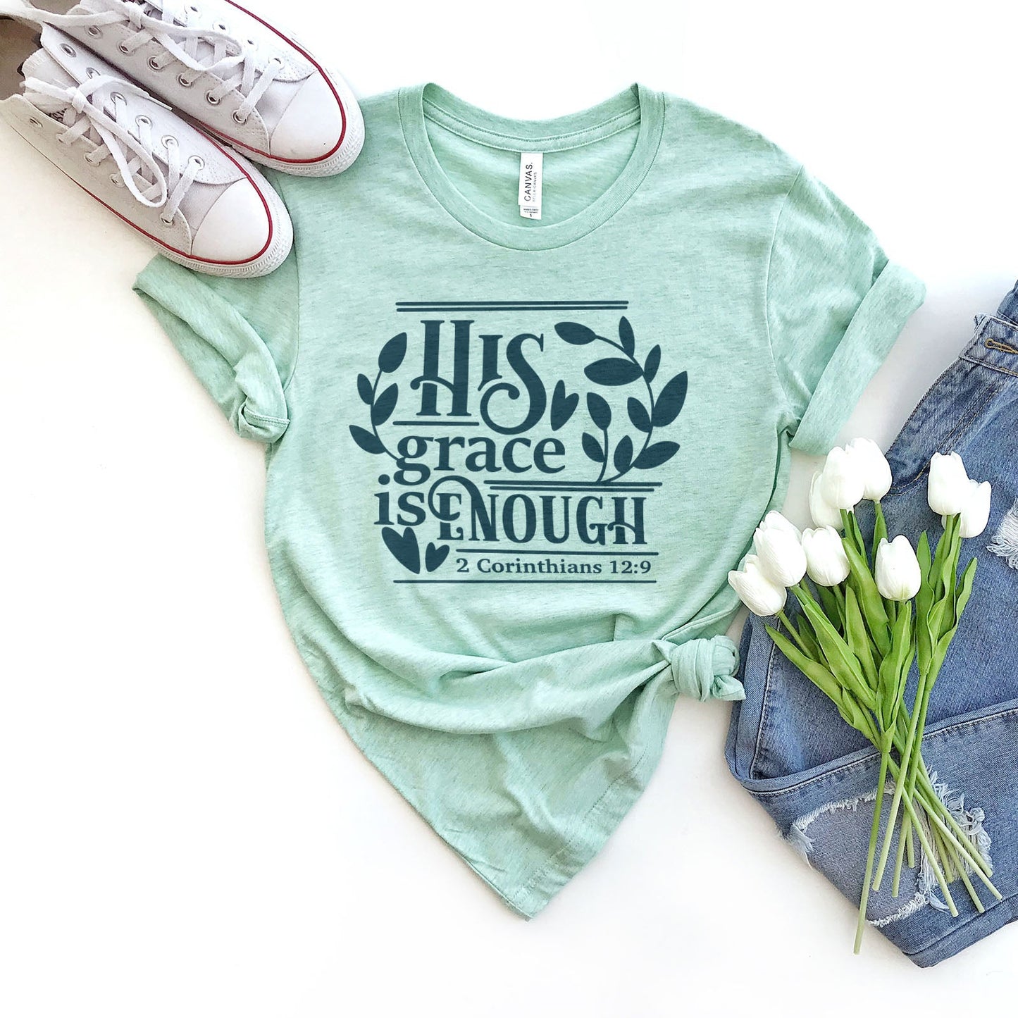 His Grace Is Enough Corinthians 12:9 Tee Shirts For Women - Christian Shirts for Women - Religious Tee Shirts