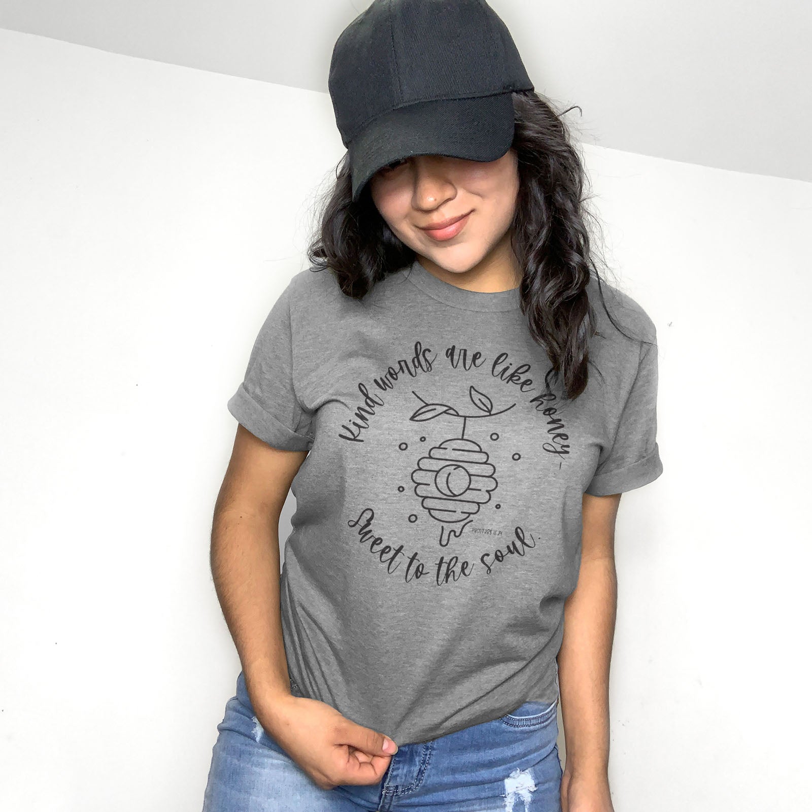 Kind words are like honey sweet to the soul Proverbs 16:24 Tee Shirts For Women - Christian Shirts for Women 