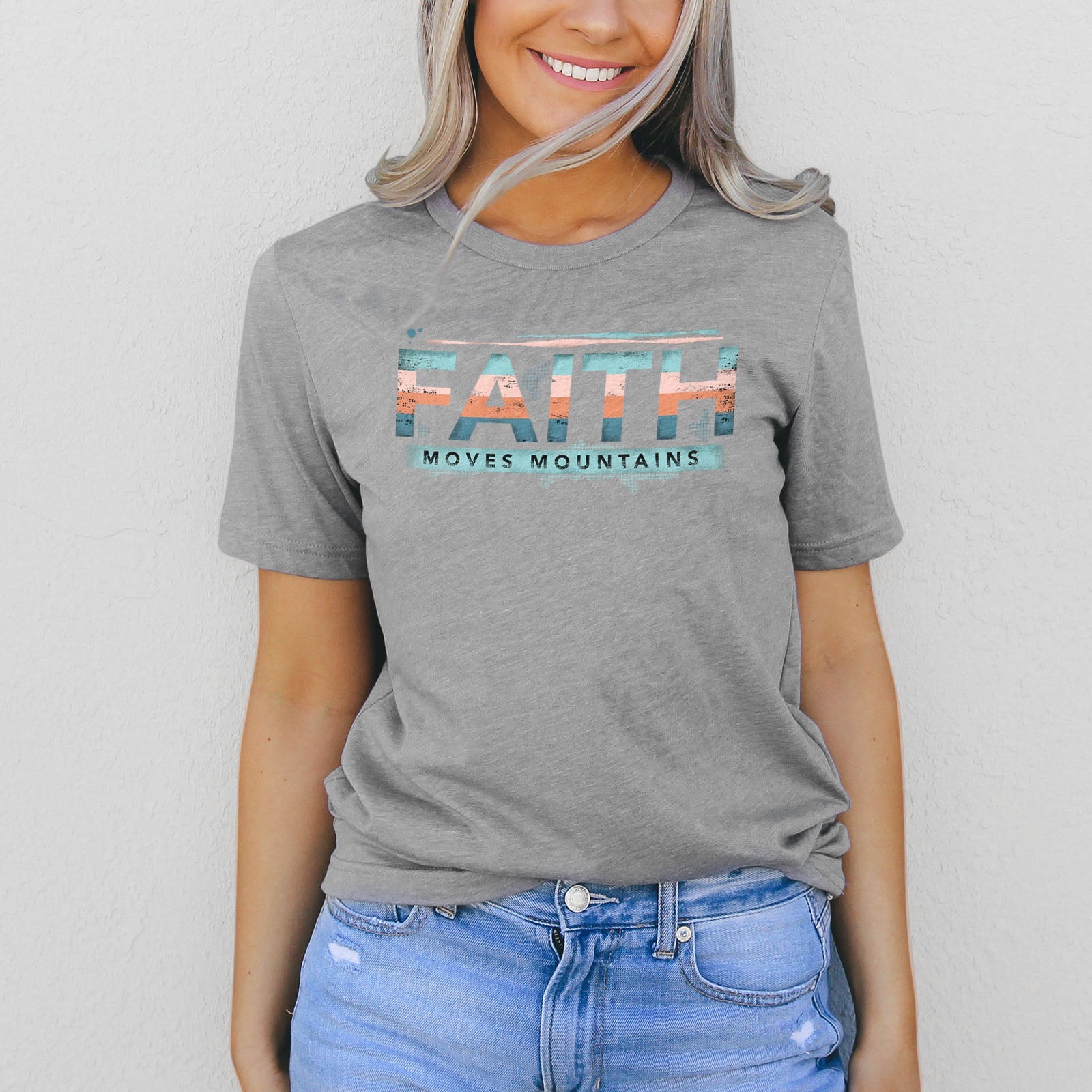 Retro Faith Moves Mountains Tee Shirts For Women - Christian Shirts for Women - Religious Tee Shirts