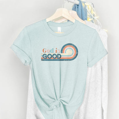 Retro God is Good Tee Shirts For Women - Christian Shirts for Women - Religious Tee Shirts