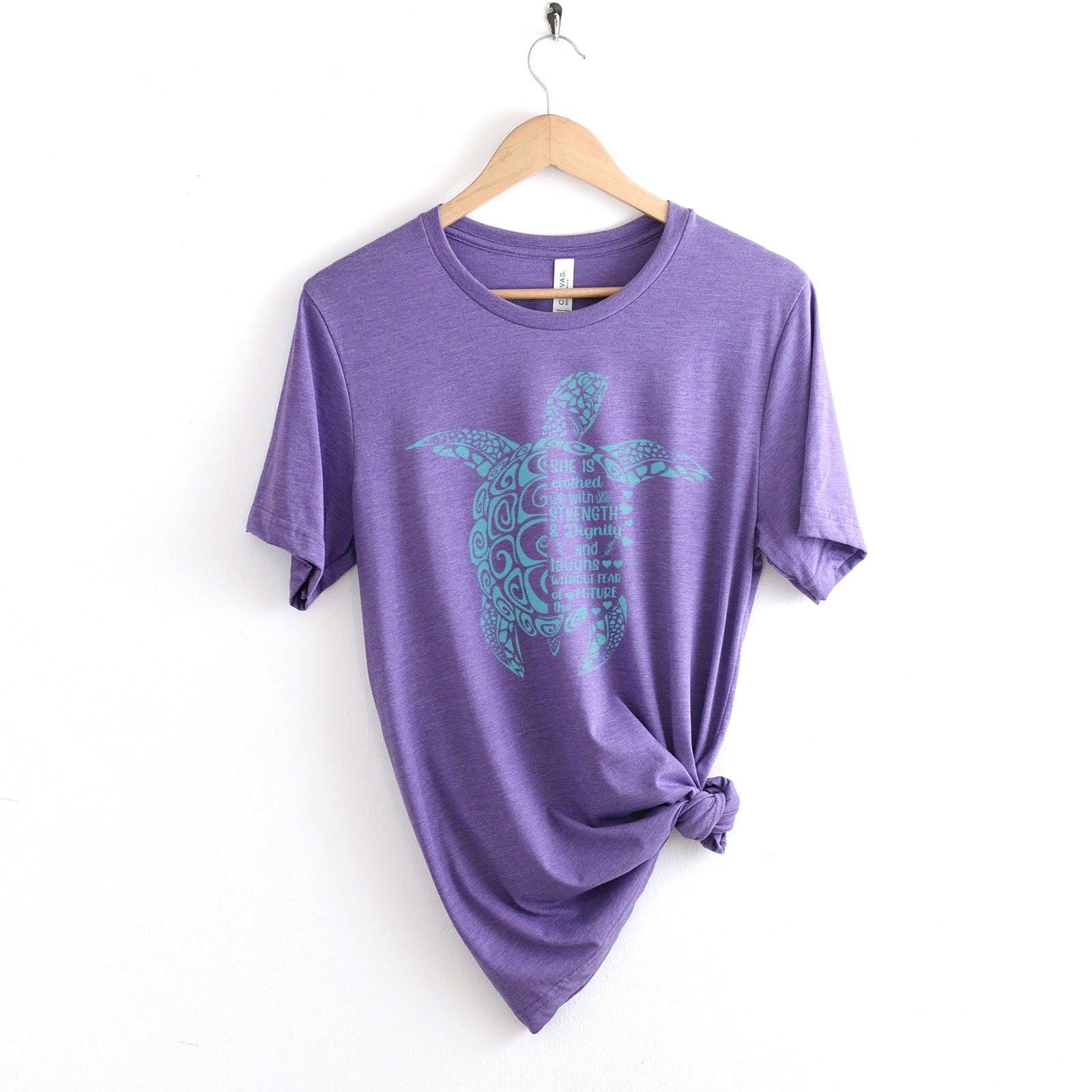 She is Clothed in Strength And Dignity Sea Turtle Blue Tee Shirts For Women - Christian Shirts for Women - Religious Tee Shirts