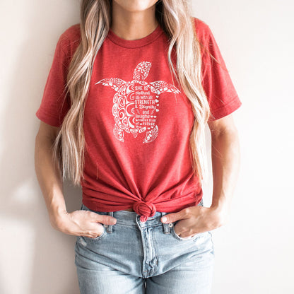 She is Clothed in Strength And Dignity Sea Turtle White Tee Shirts For Women - Christian Shirts for Women - Religious Tee Shirts