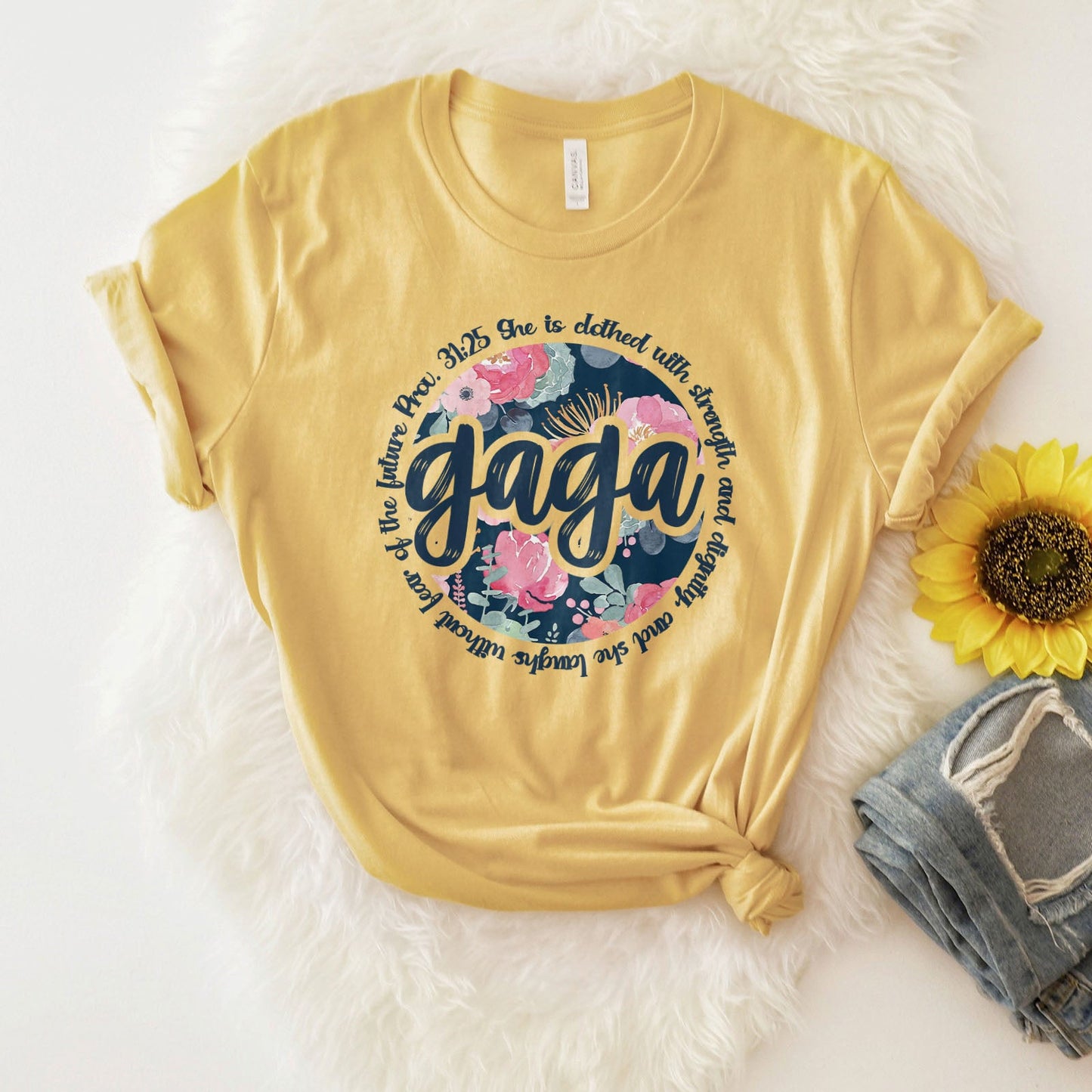 She is Clothed With Strength Gaga Tee Shirts For Women - Christian Shirts for Women - Religious Tee Shirts