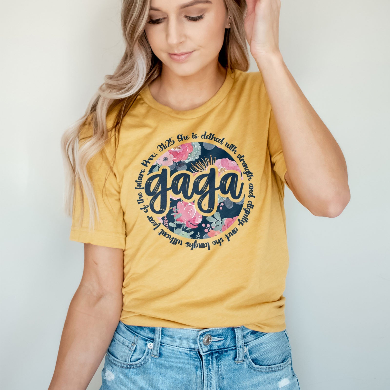 She is Clothed With Strength Gaga Tee Shirts For Women - Christian Shirts for Women - Religious Tee Shirts