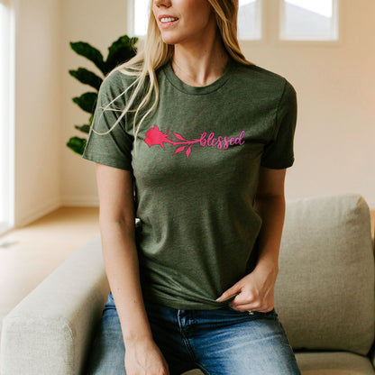 Blessed Rose Tee Shirts For Women - Christian Shirts for Women - Religious Tee Shirts
