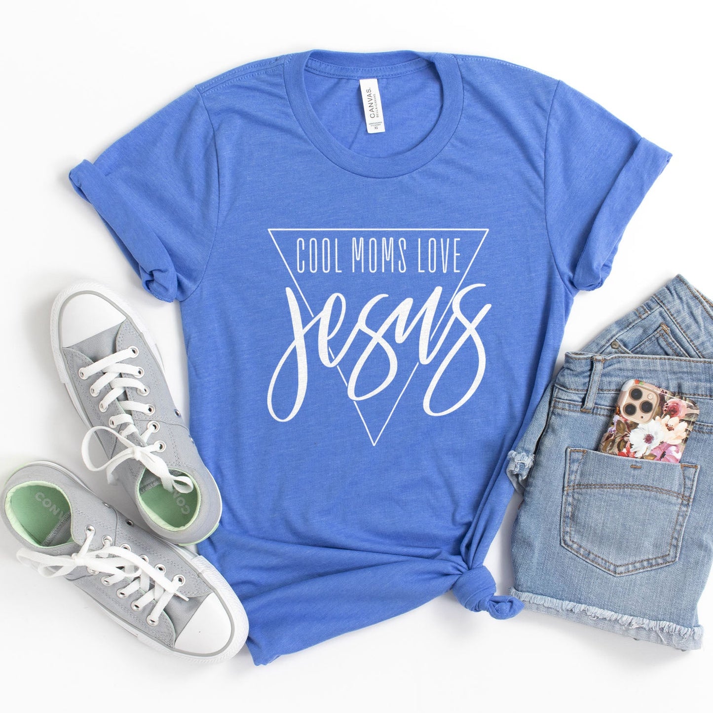 Cool Moms Love Jesus Triangle Tee Shirts For Women - Christian Shirts for Women - Religious Tee Shirts