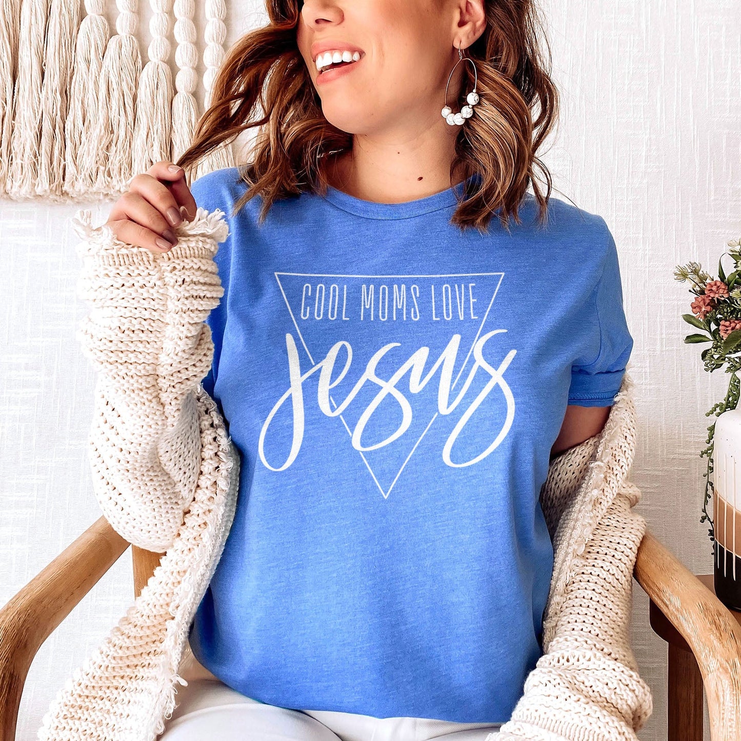 Cool Moms Love Jesus Triangle Tee Shirts For Women - Christian Shirts for Women - Religious Tee Shirts