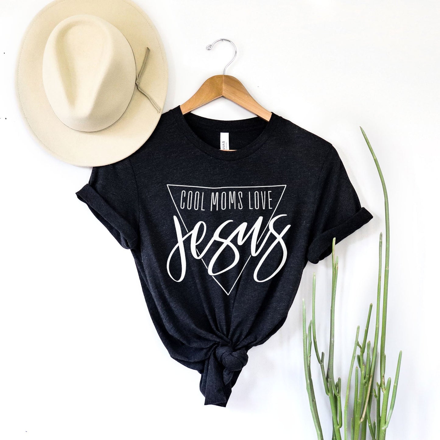 Cool Moms Love Jesus Triangle Tee Shirts For Women - Christian Shirts for Women - Religious Tee Shirts