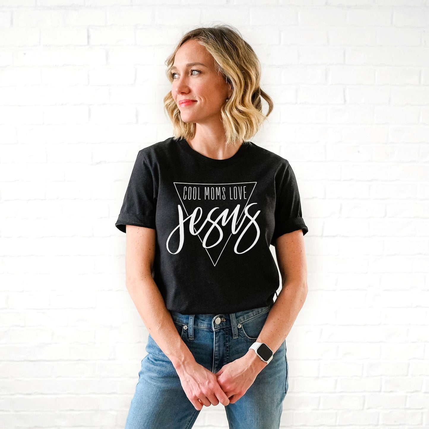 Cool Moms Love Jesus Triangle Tee Shirts For Women - Christian Shirts for Women - Religious Tee Shirts