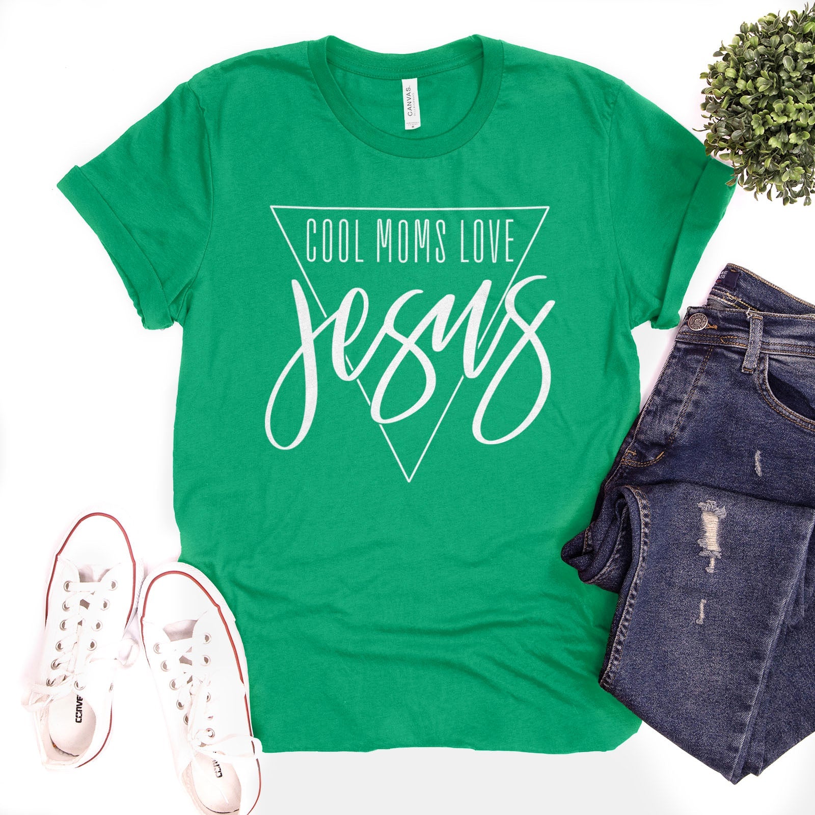 Cool Moms Love Jesus Triangle Tee Shirts For Women - Christian Shirts for Women - Religious Tee Shirts