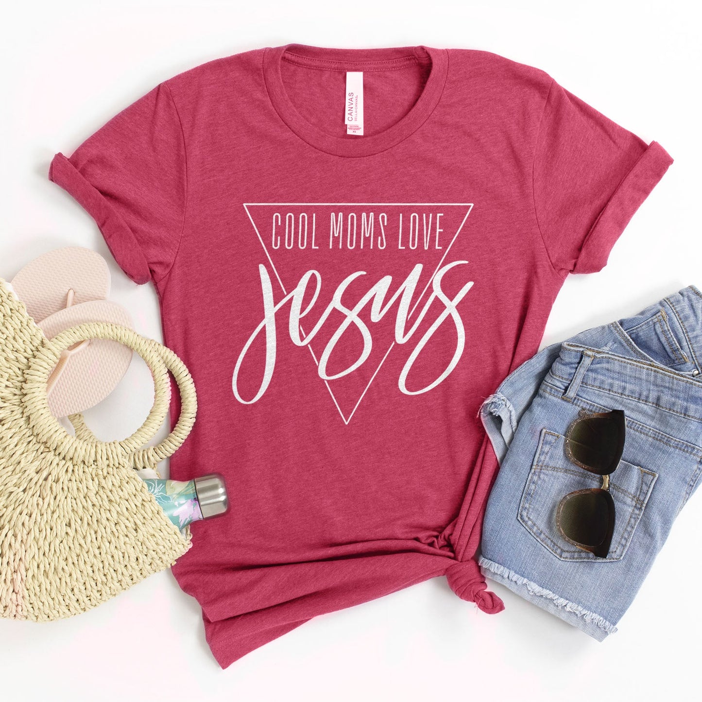 Cool Moms Love Jesus Triangle Tee Shirts For Women - Christian Shirts for Women - Religious Tee Shirts
