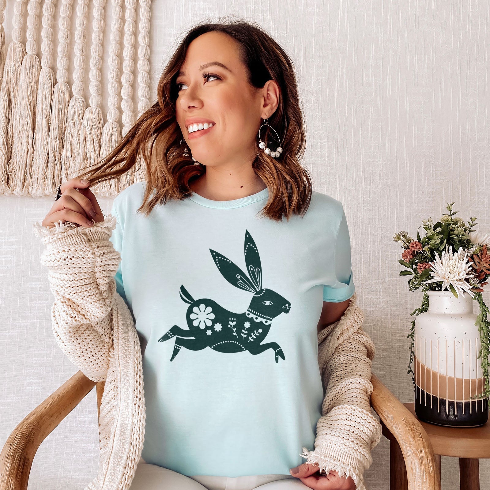 Floral Bunny Tee Shirts For Women - Christian Easter T Shirts