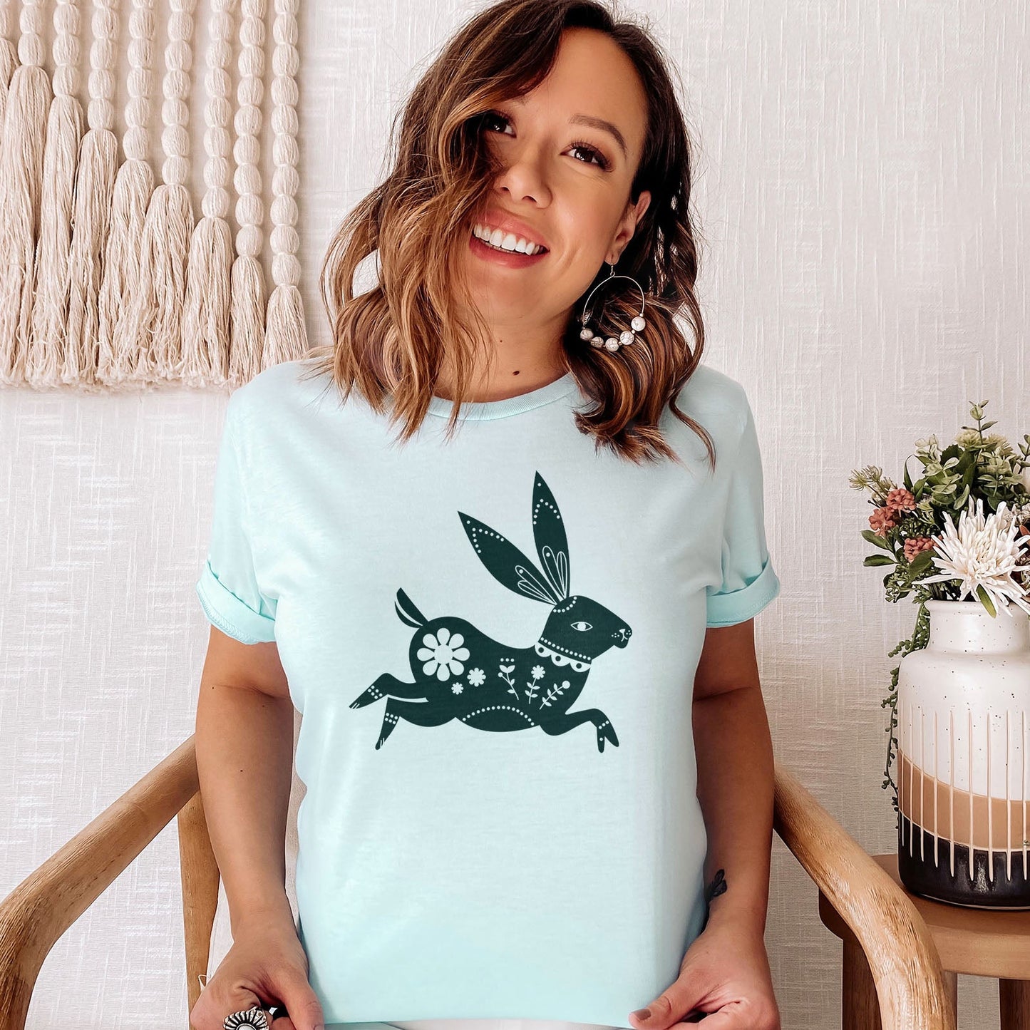 Floral Bunny Tee Shirts For Women - Christian Easter T Shirts