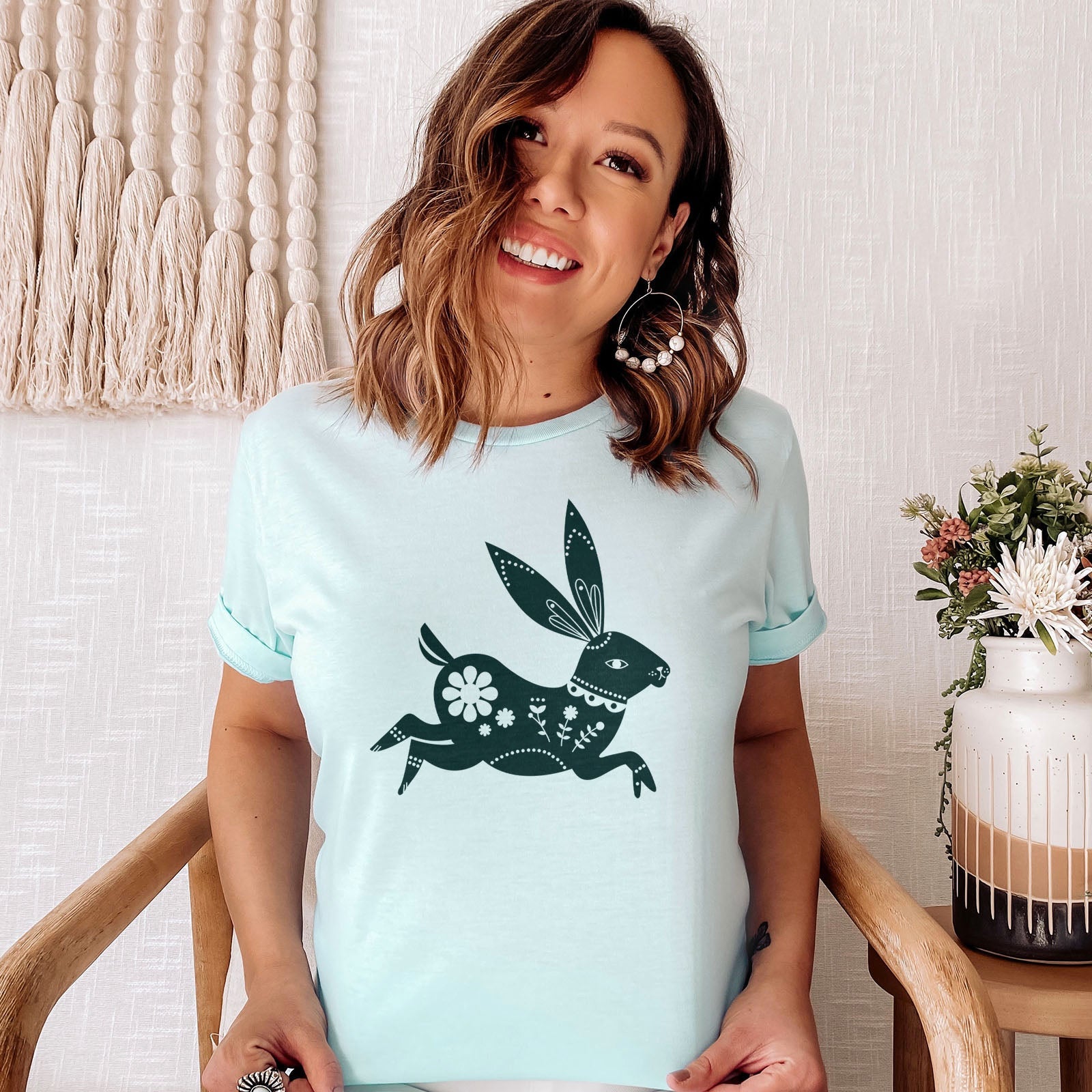 Floral Bunny Tee Shirts For Women - Christian Easter T Shirts