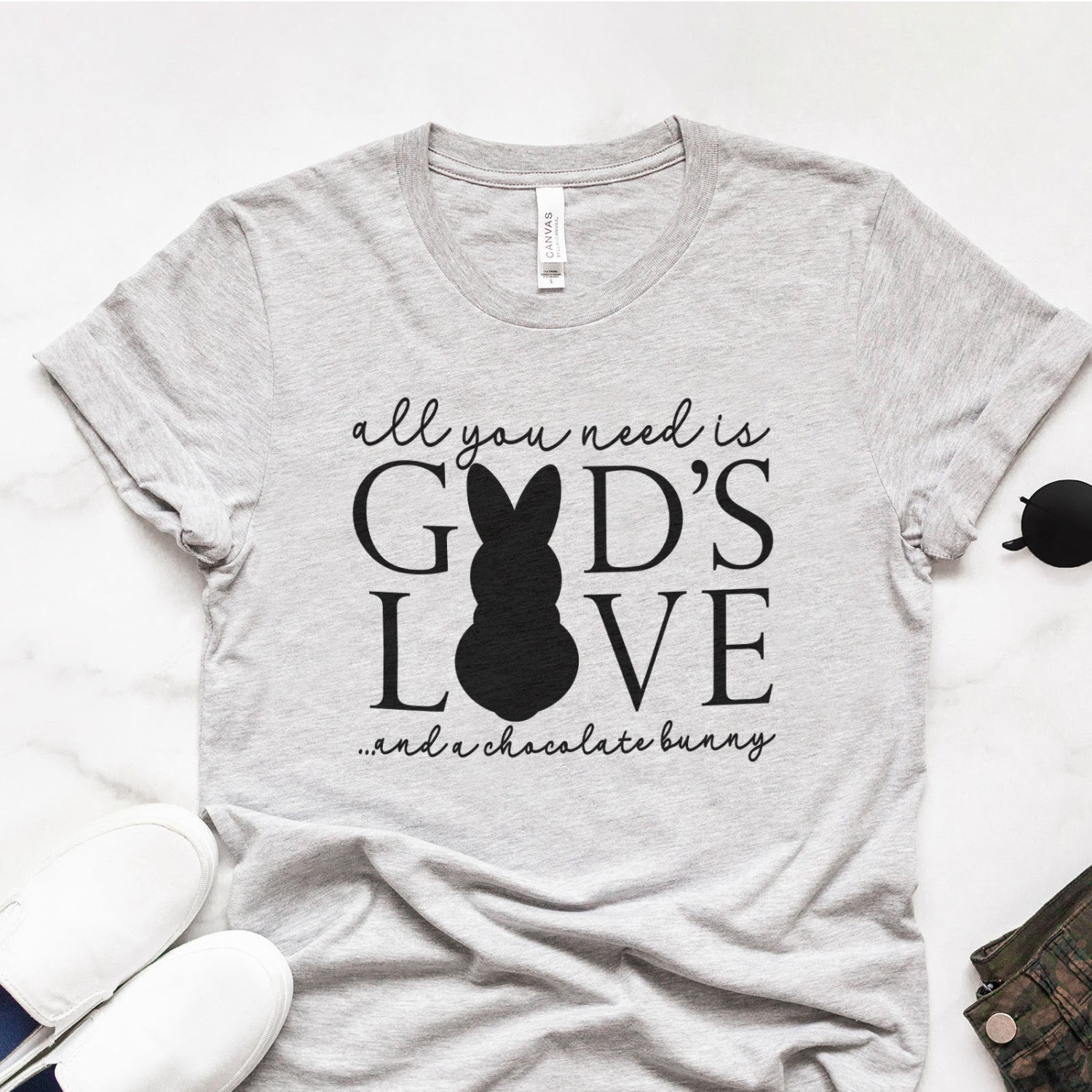 God's Love & Chocolate Bunny Tee Shirts For Women - Christian Easter T Shirts