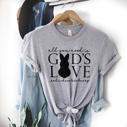 God's Love & Chocolate Bunny Tee Shirts For Women - Christian Easter T Shirts
