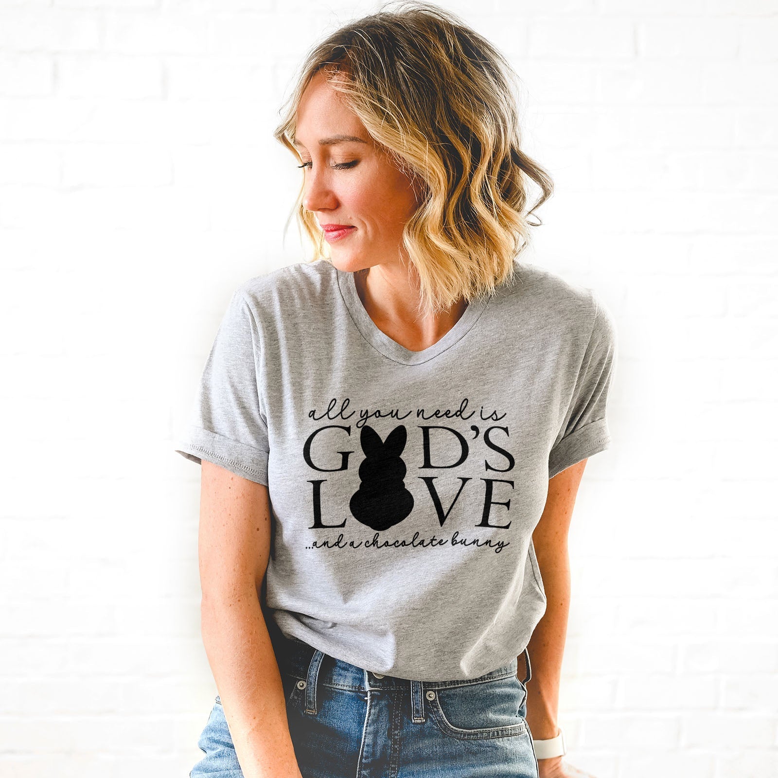 God's Love & Chocolate Bunny Tee Shirts For Women - Christian Easter T Shirts
