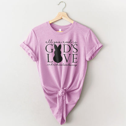 God's Love & Chocolate Bunny Tee Shirts For Women - Christian Easter T Shirts