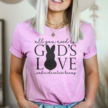 God's Love & Chocolate Bunny Tee Shirts For Women - Christian Easter T Shirts