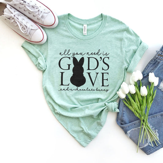 God's Love & Chocolate Bunny Tee Shirts For Women - Christian Easter T Shirts