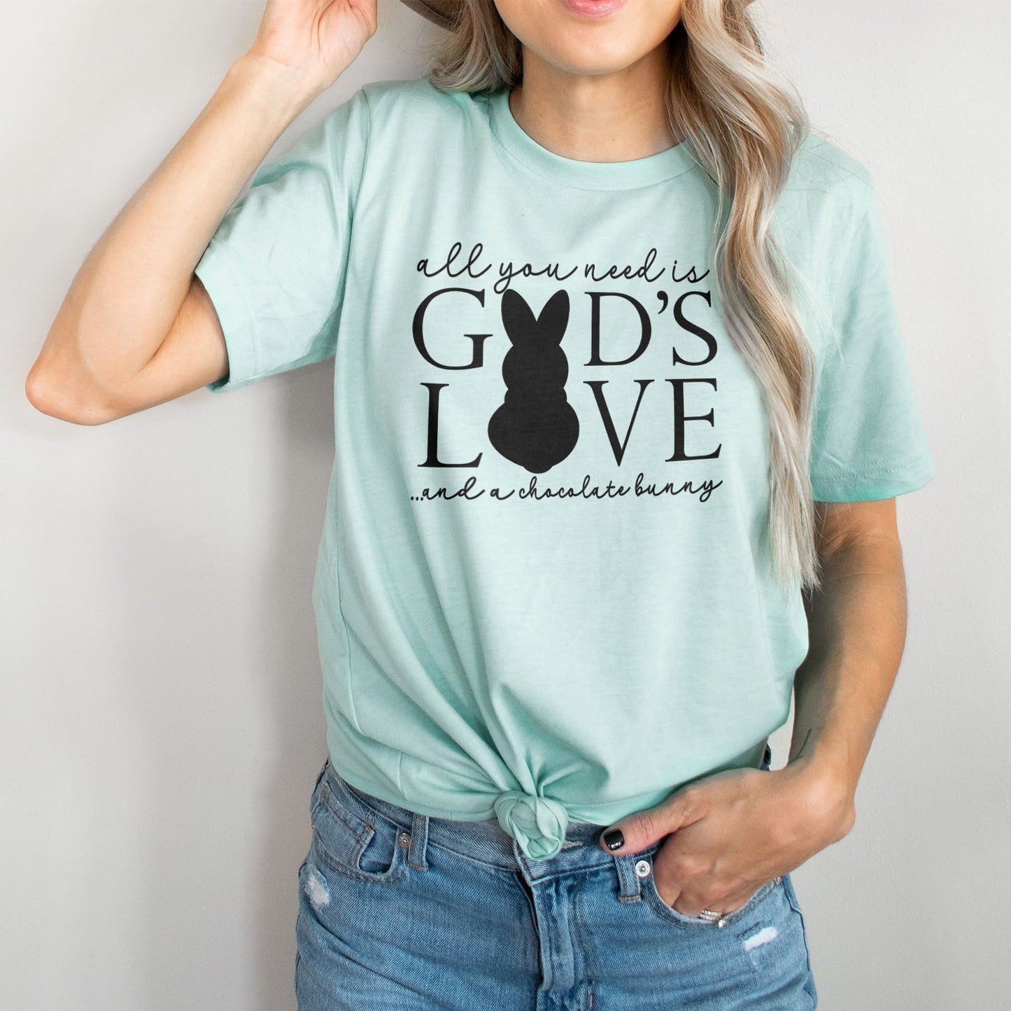 God's Love & Chocolate Bunny Tee Shirts For Women - Christian Easter T Shirts