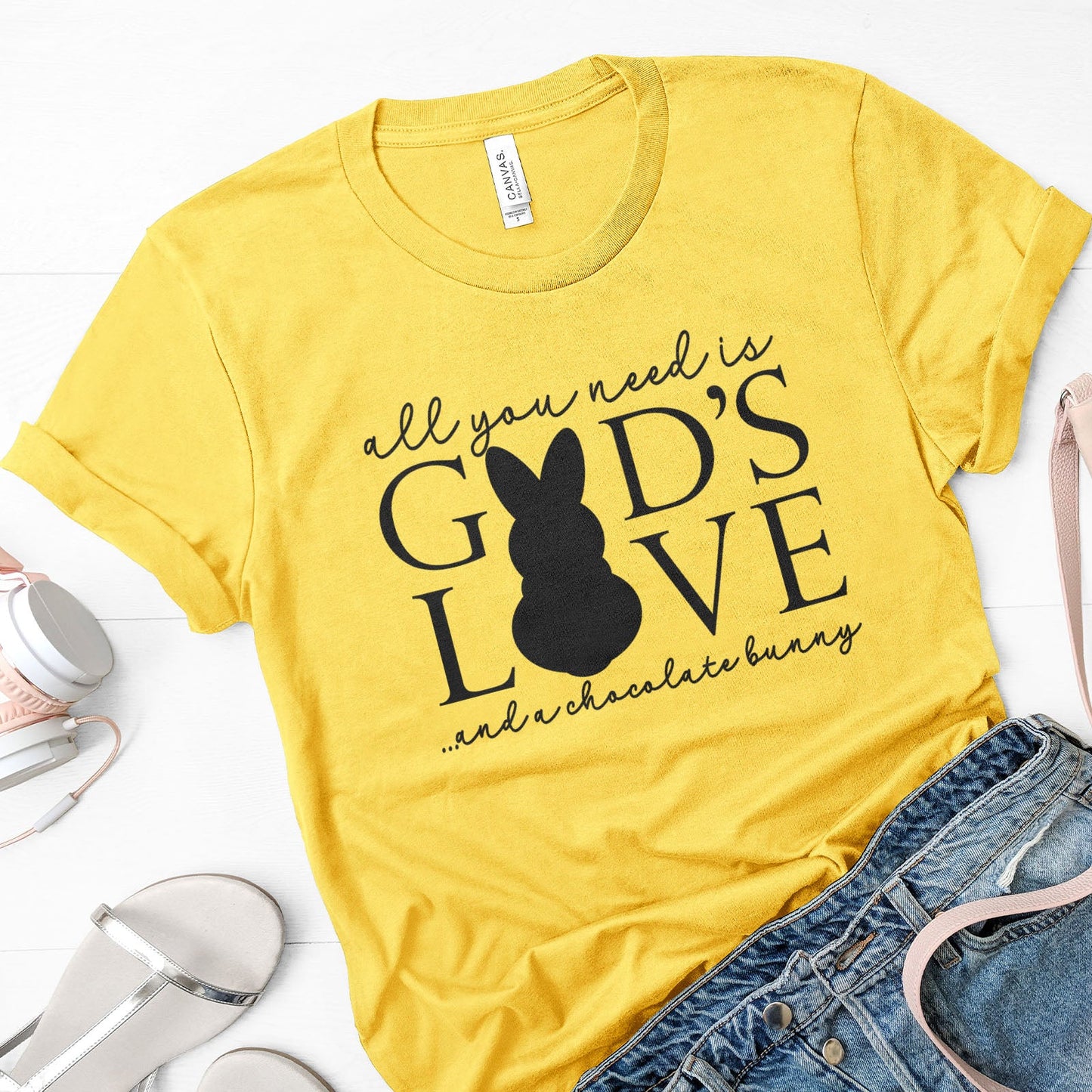 God's Love & Chocolate Bunny Tee Shirts For Women - Christian Easter T Shirts