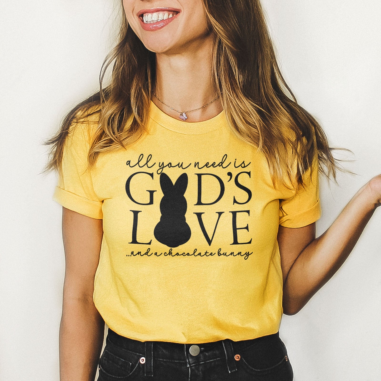 God's Love & Chocolate Bunny Tee Shirts For Women - Christian Easter T Shirts