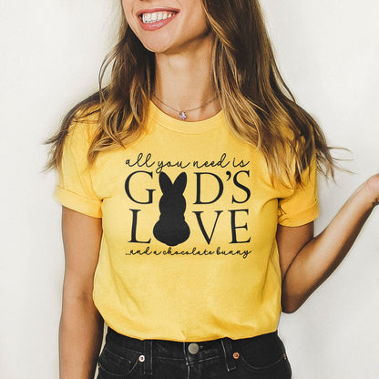 God's Love & Chocolate Bunny Tee Shirts For Women - Christian Easter T Shirts