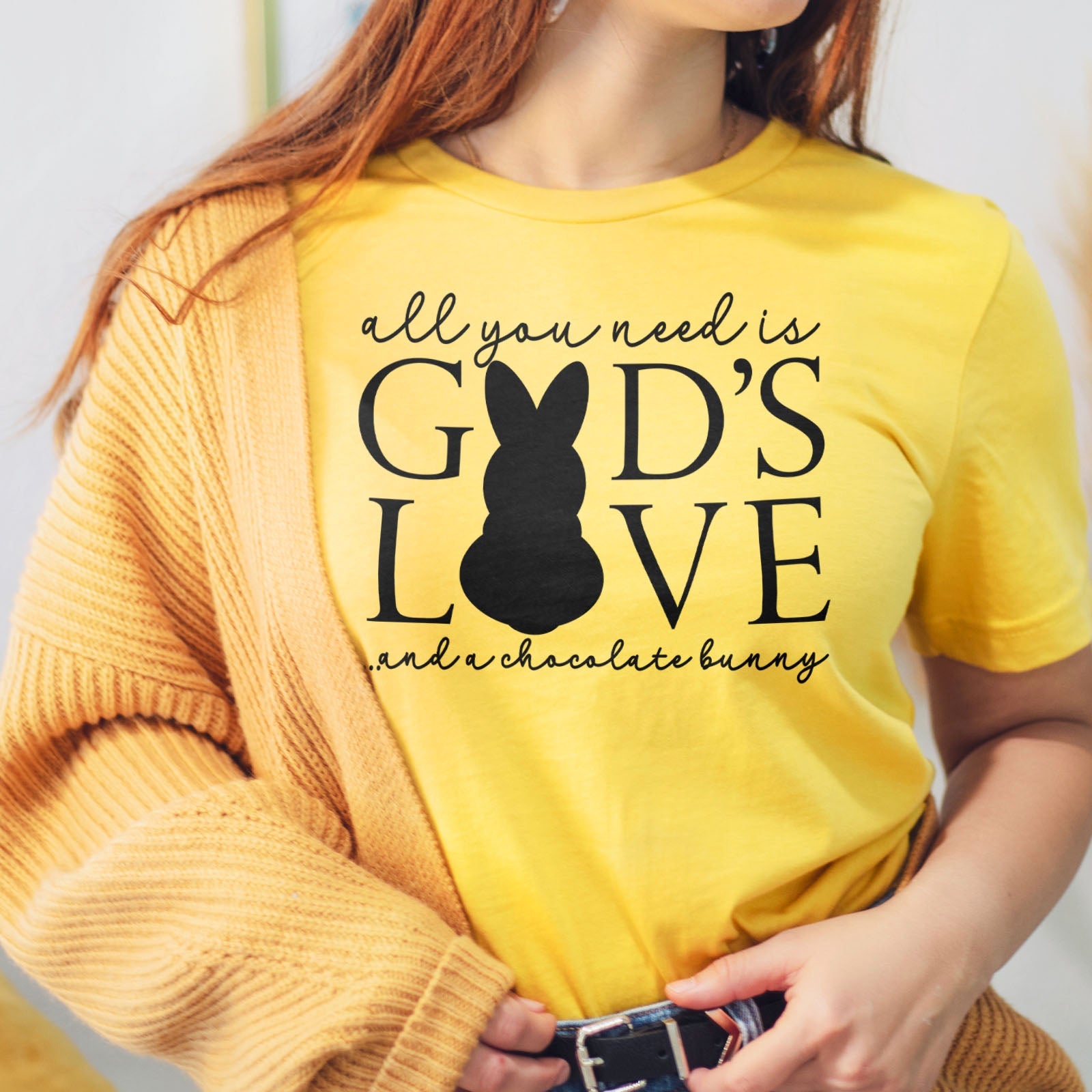 God's Love & Chocolate Bunny Tee Shirts For Women - Christian Easter T Shirts