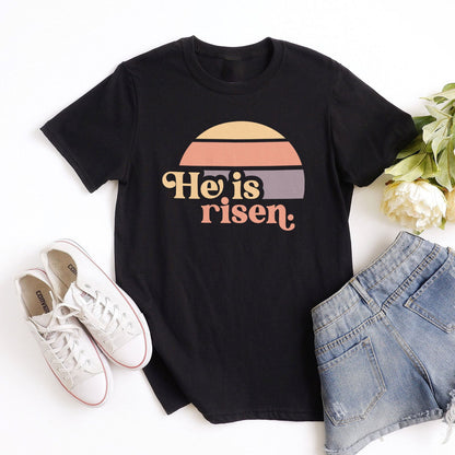 He is Risen Retro Sunset Tee Shirts For Women - Christian Easter T Shirts