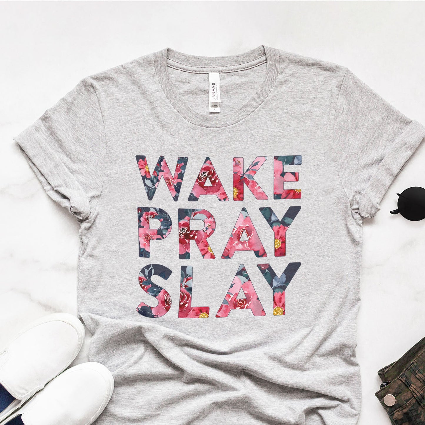 Wake Pray Slay Floral Tee Shirts For Women - Christian Shirts for Women - Religious Tee Shirts