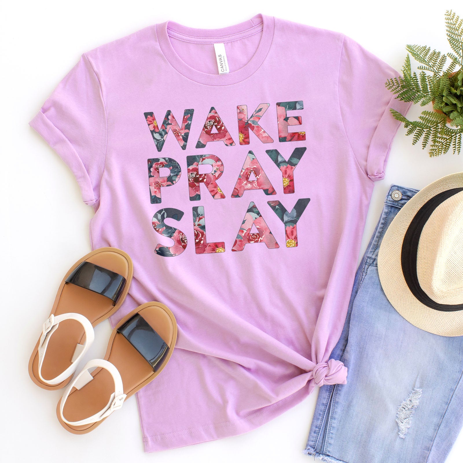 Wake Pray Slay Floral Tee Shirts For Women - Christian Shirts for Women - Religious Tee Shirts