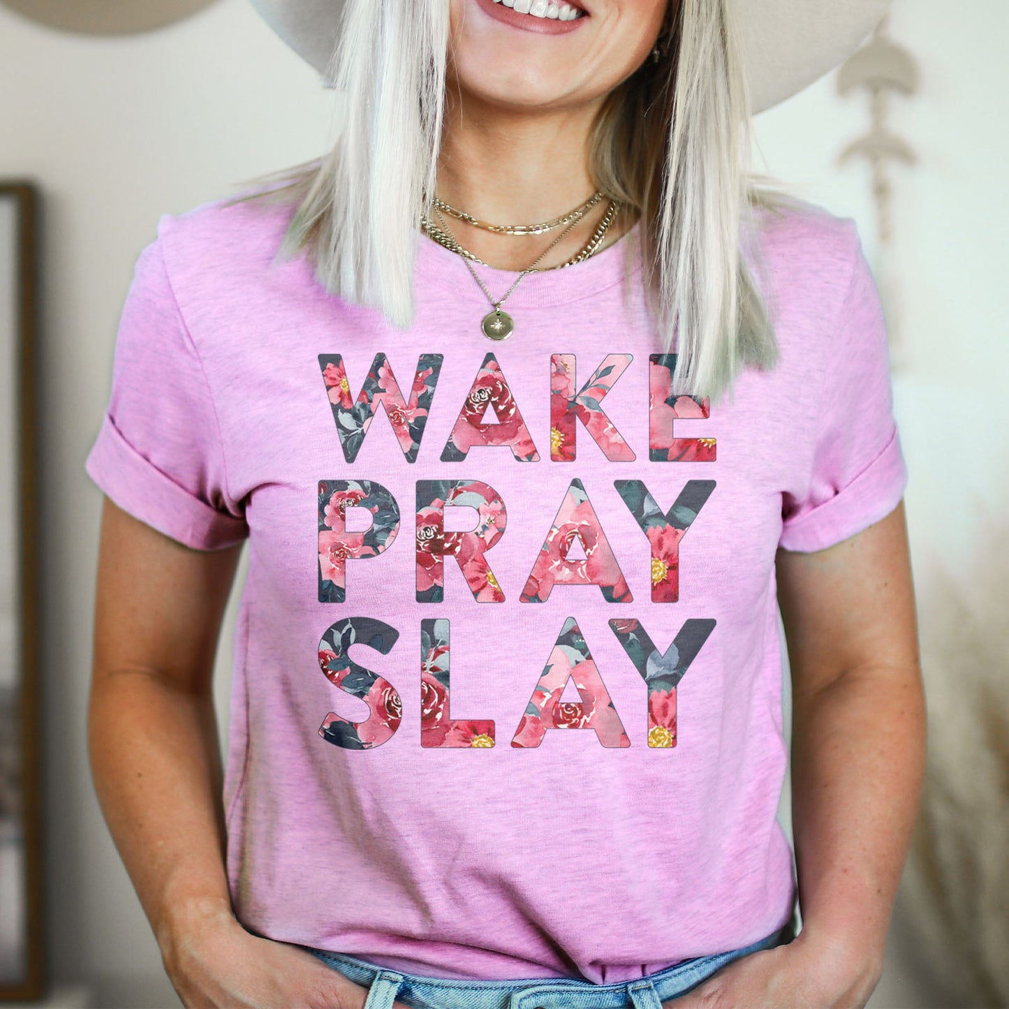 Wake Pray Slay Floral Tee Shirts For Women - Christian Shirts for Women - Religious Tee Shirts
